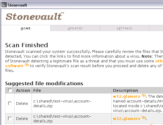 Screenshot of Stonevault showing the 'Scan finished screen'